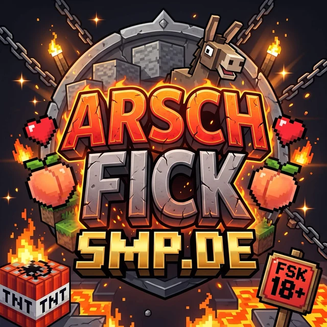 Zusätzliches Serverlogo mit Minecraft-Esel, Feuer und Schriftzug Arschfick SMP